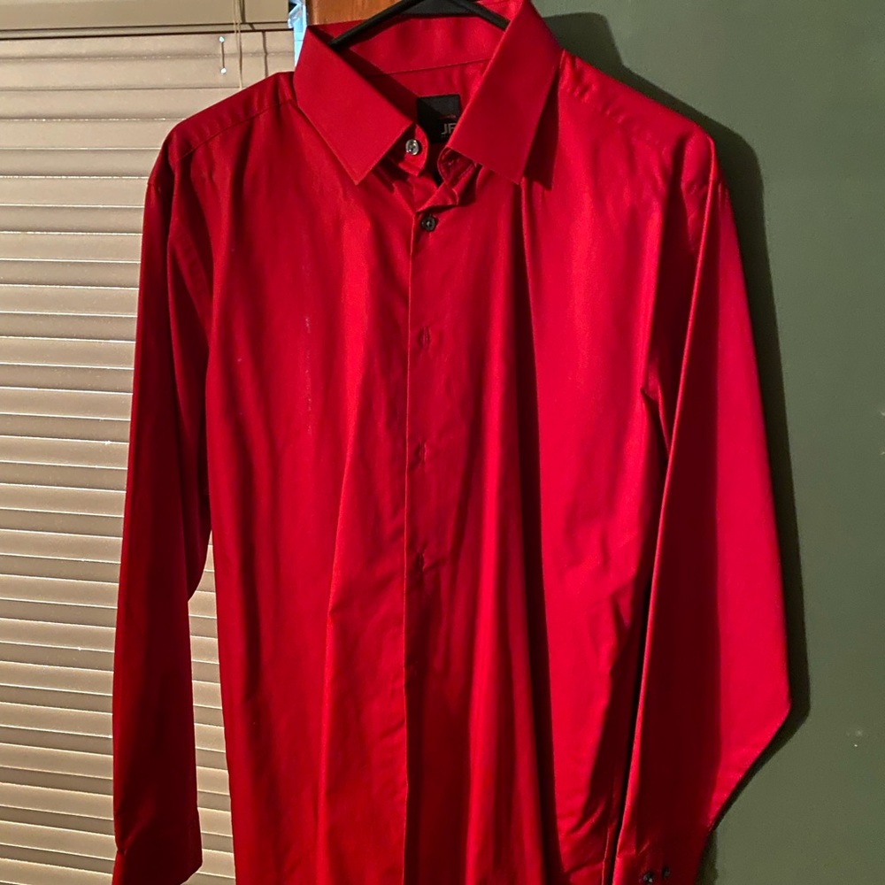 Men’s red J Ferrar button down dress shirt slim fit neck 16/16.5 length 32/33